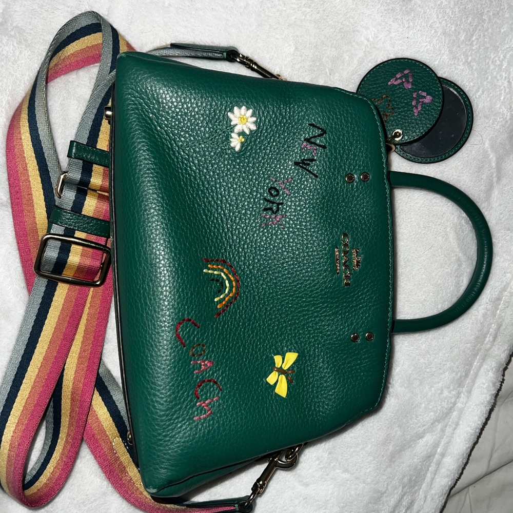Coach Teal Leather Satchel with Multicolor Strap